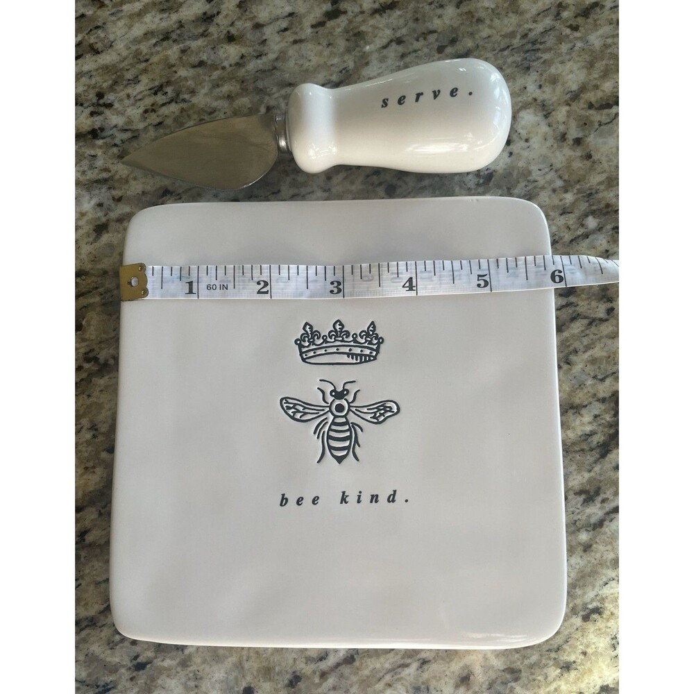 Rae Dunn Cheese Plate & Serve Knife Set Bee Kind - Crowned Bee Design - Picture 5 of 6
